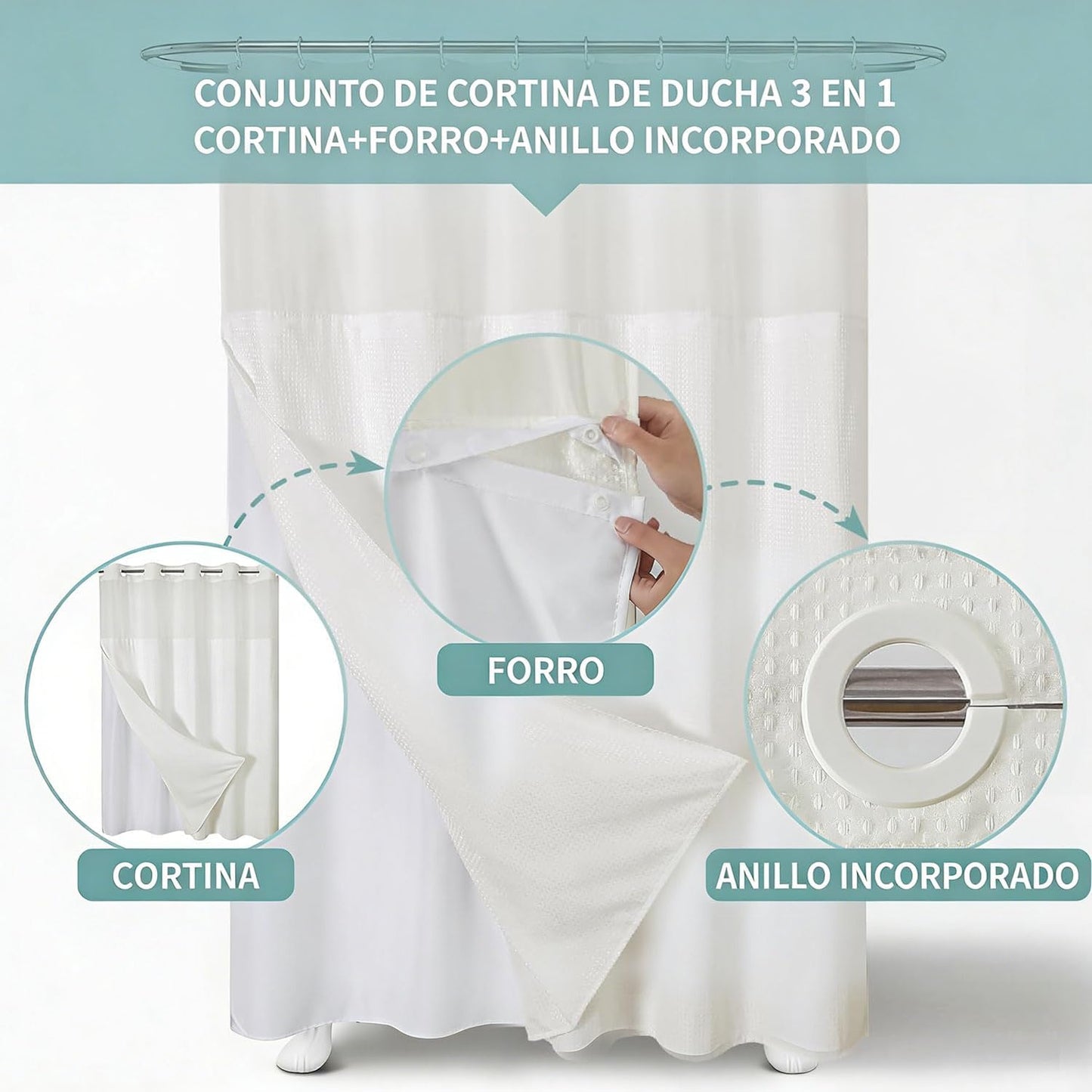 🎐Luxury Waffle Weave Shower Curtain Set with Sheer Liner & Hooks | Hotel Spa Collection