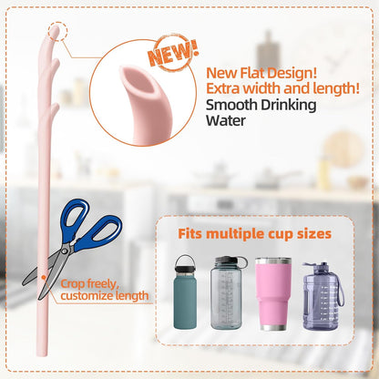 🥤8-piece set Flat wide-mouth reusable wrinkle-resistant silicone straw - with cleaning brush