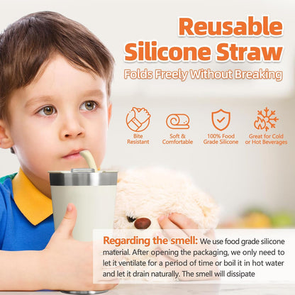 🥤8-piece set Flat wide-mouth reusable wrinkle-resistant silicone straw - with cleaning brush