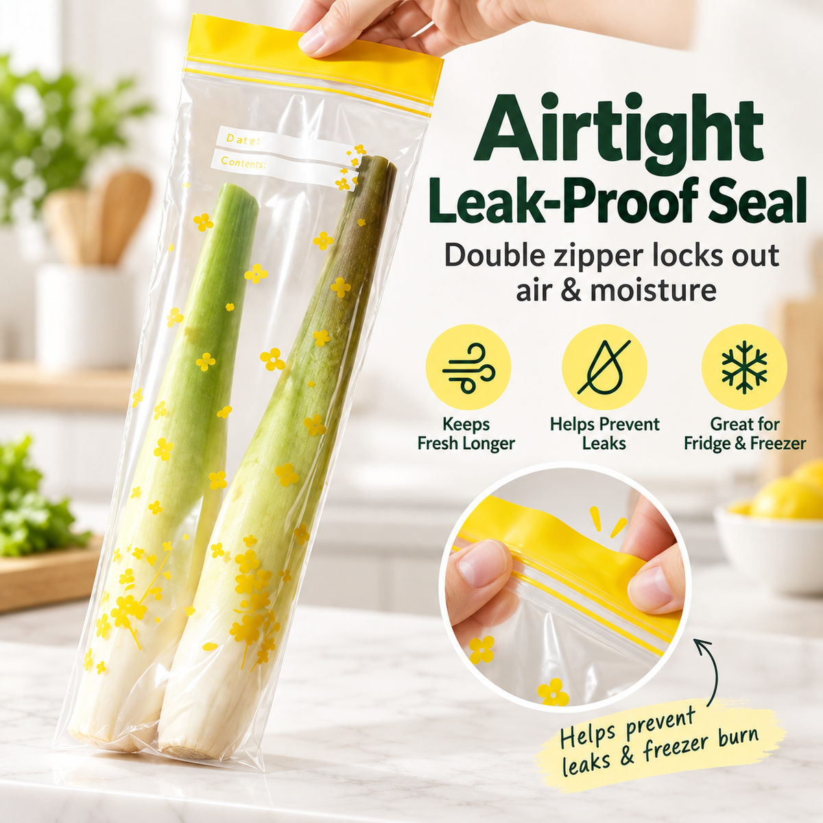 🌿Reusable thickened double-layer food-grade plastic airtight food storage bags