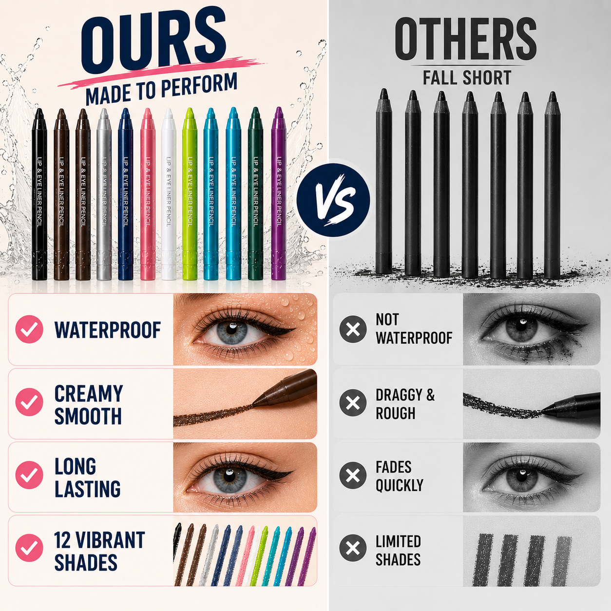 All-Day Flawless: 12-Color Waterproof Gel Eyeliner Pencil Set