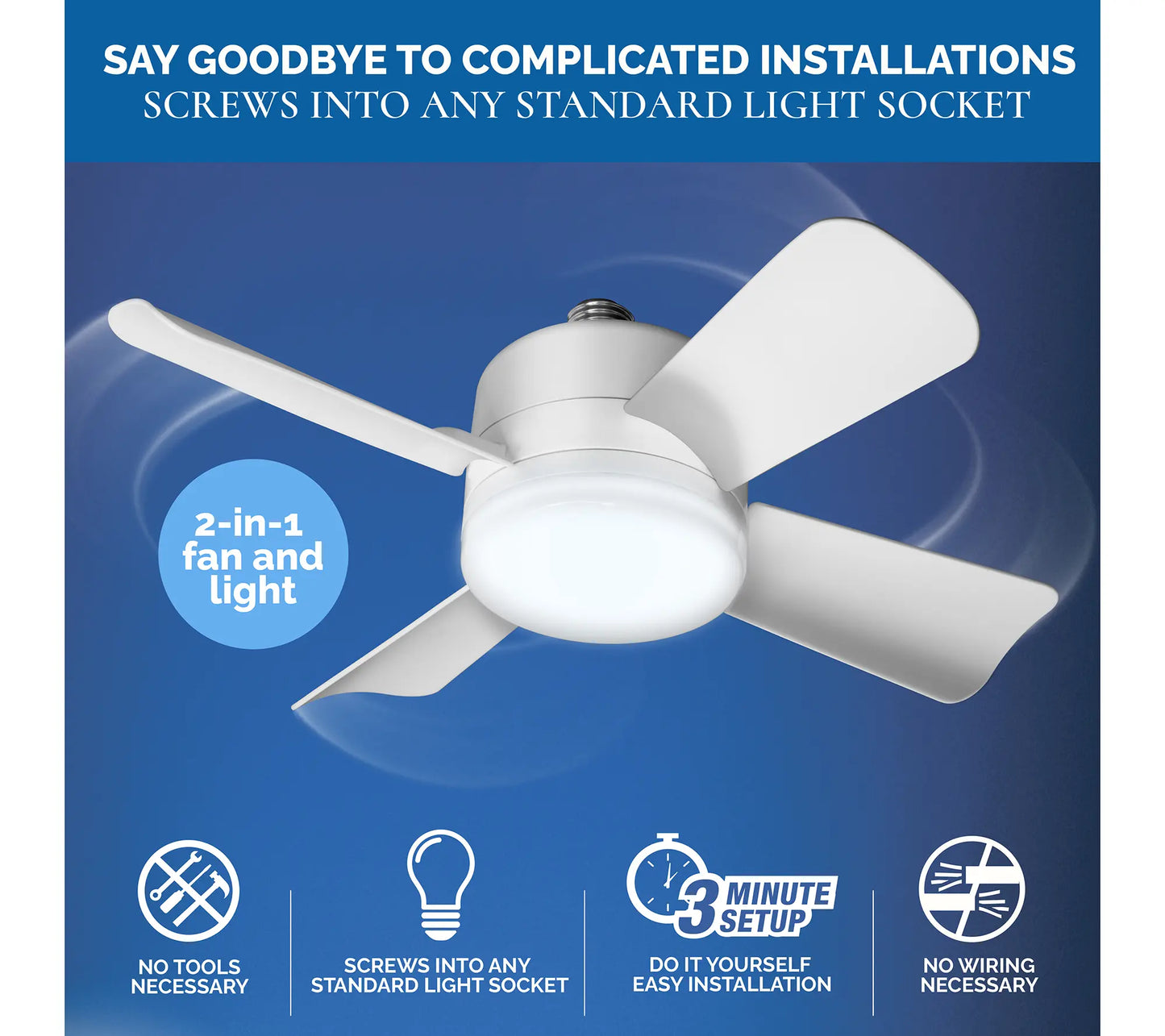 2-in-1 Socket Ceiling Fan & LED Light with Remote 💡🌀