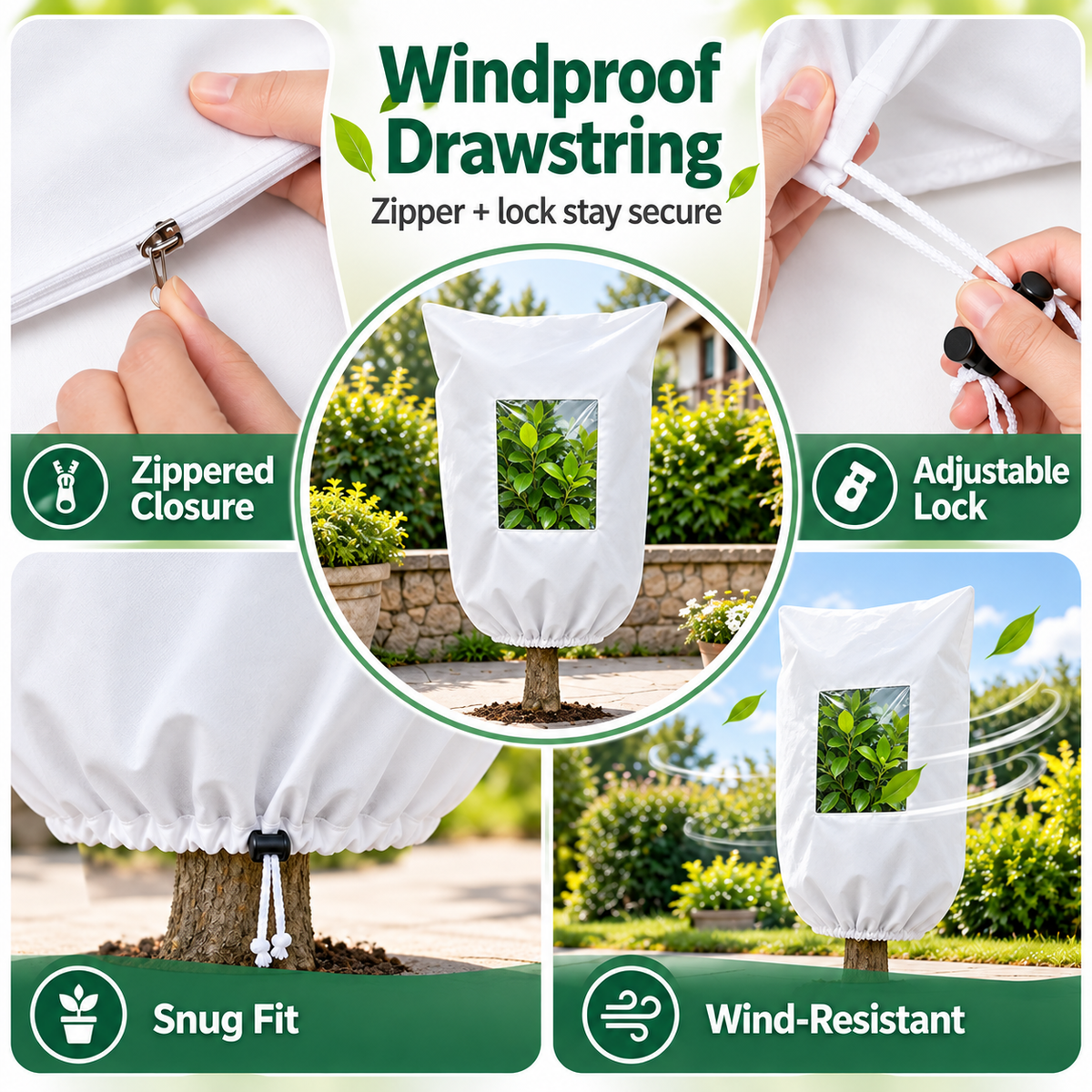 🌱Plant cover with zipper, drawstring, and transparent panel - suitable for trees, plants, and shrubs