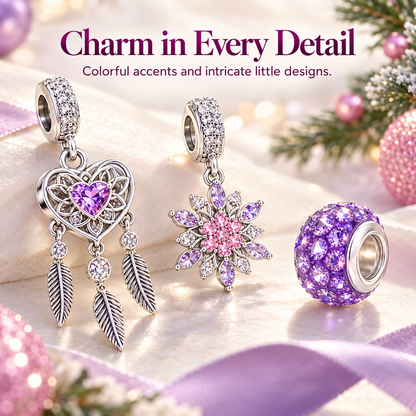 🎄 Christmas Advent Calendar 24 Days DIY Charm Bracelet & Necklace Making Kit, Purple Pink Crystal Beads Jewelry Set, Christmas Gift for Girls