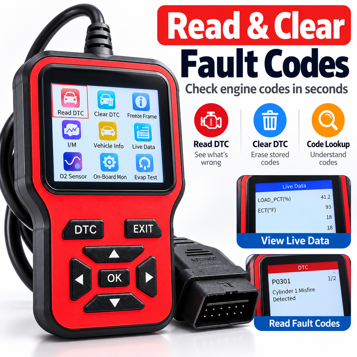 Car Diagnostic Scanner with Fault Code Reader & Live Data