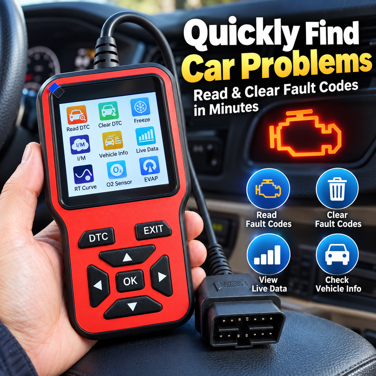 Car Diagnostic Scanner with Fault Code Reader & Live Data