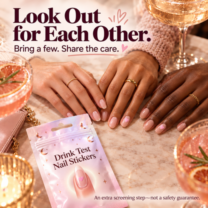 Pink Heart Drink Test Nail Stickers — Discreet Style, an Extra Safety Check