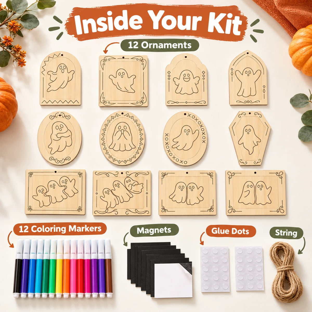 🎨 Color Your Own Holiday Ornament Kit — 12 Markers Included