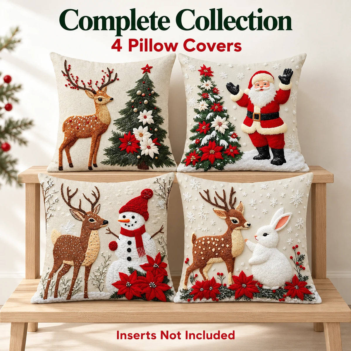 🎄 Christmas Pillow Covers 4-Piece Set — Festive Sofa Makeover