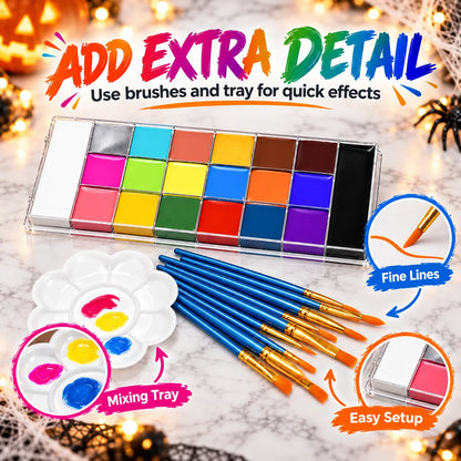 🎃 20-Color Halloween Face & Body Paint Palette – Bold Cosplay Makeup Kit