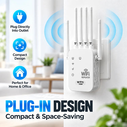 📶 1200Mbps WiFi Range Extender – 6-Antenna Signal Booster for Home 🏠