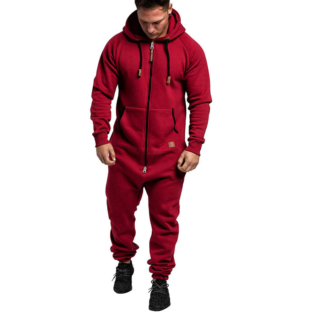 🧥 Men’s Hooded Fleece Jumpsuit – Cozy All-in-One Comfort