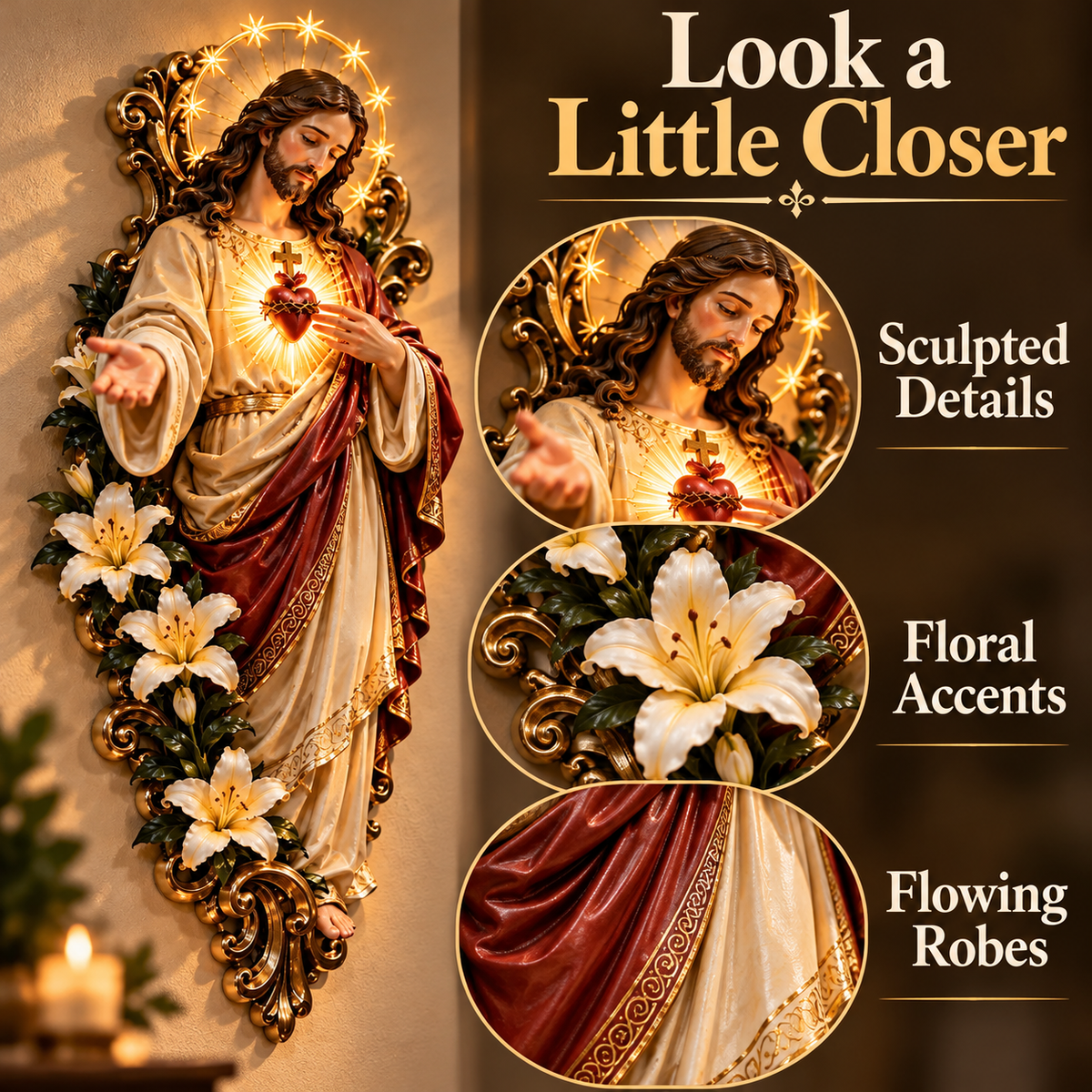 LED Sacred Heart of Jesus Wall Decor – Warm Illuminated Religious Art