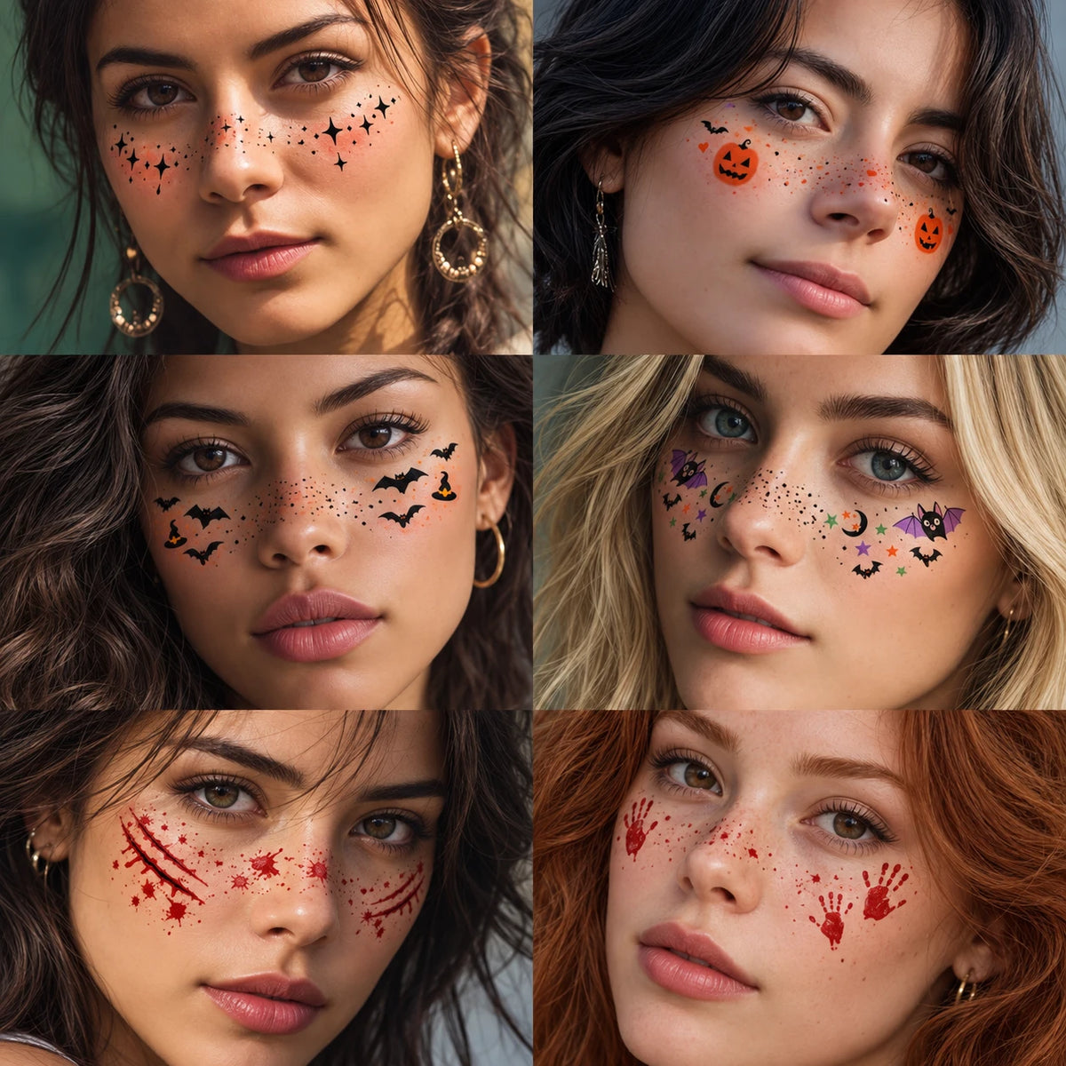 Halloween Face Stickers – 6 Spooky Costume Styles
