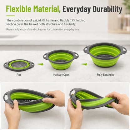 Collapsible Colander Set with Oversized Draining Tray