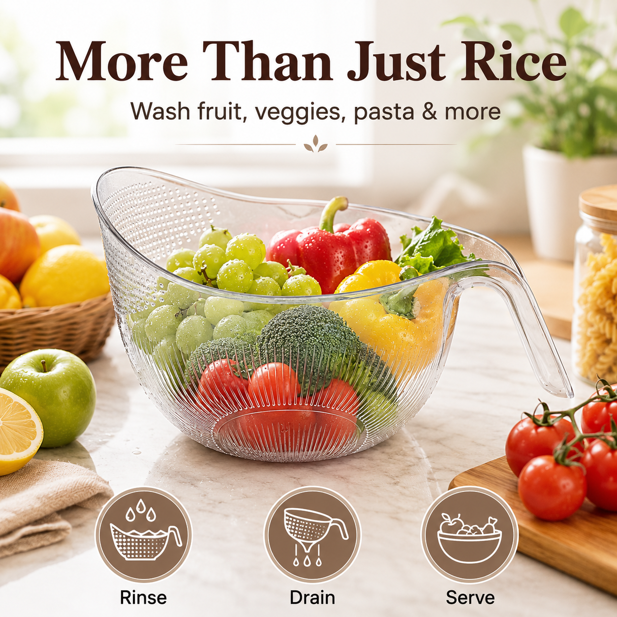 🔥 CLEARANCE SALE: Multipurpose Rice Strainer Bowl – Rinse, Drain & Prep in One
