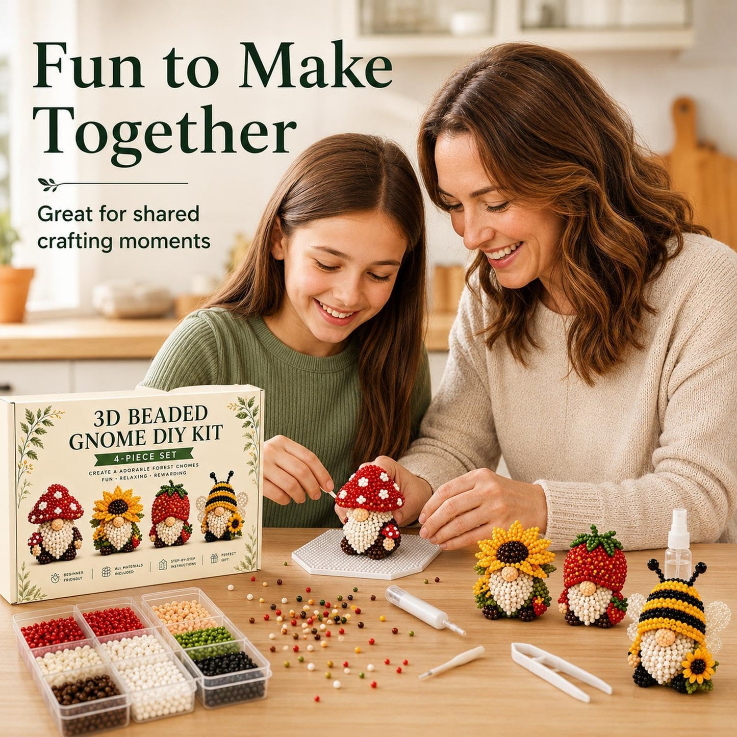 ✨3D Beaded Gnome DIY Kit - Whimsical Cozy Miniature Crafting Set🎃