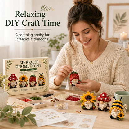 ✨3D Beaded Gnome DIY Kit - Whimsical Cozy Miniature Crafting Set🎃