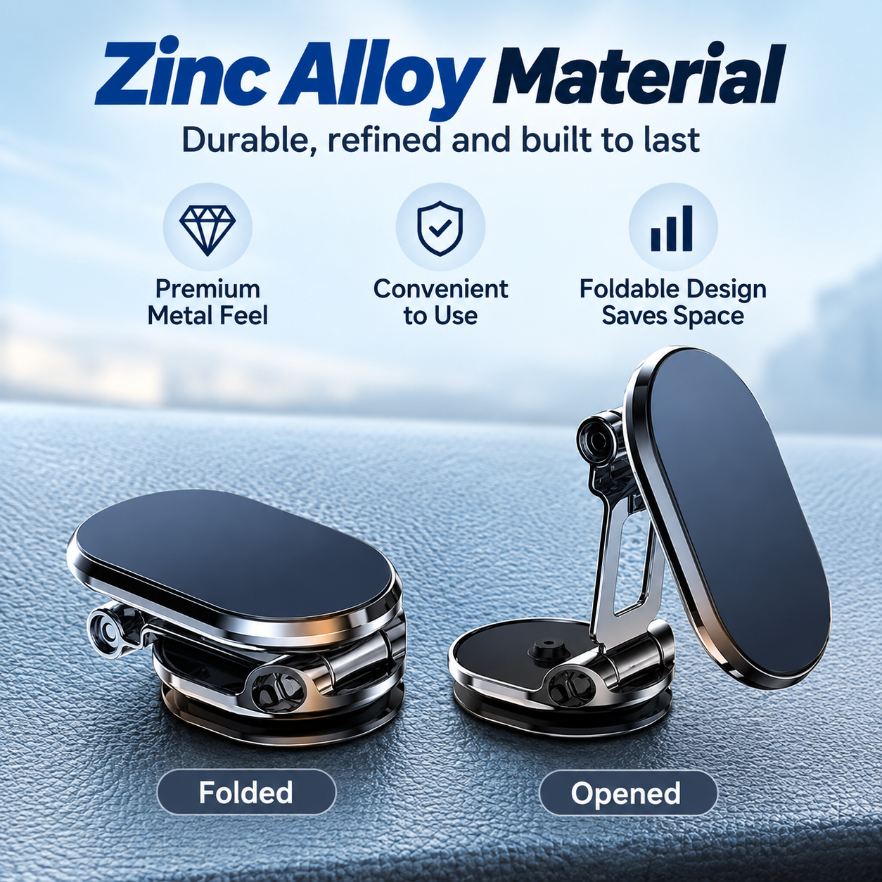 🔄Foldable metal magnetic car phone holder - 360° rotating