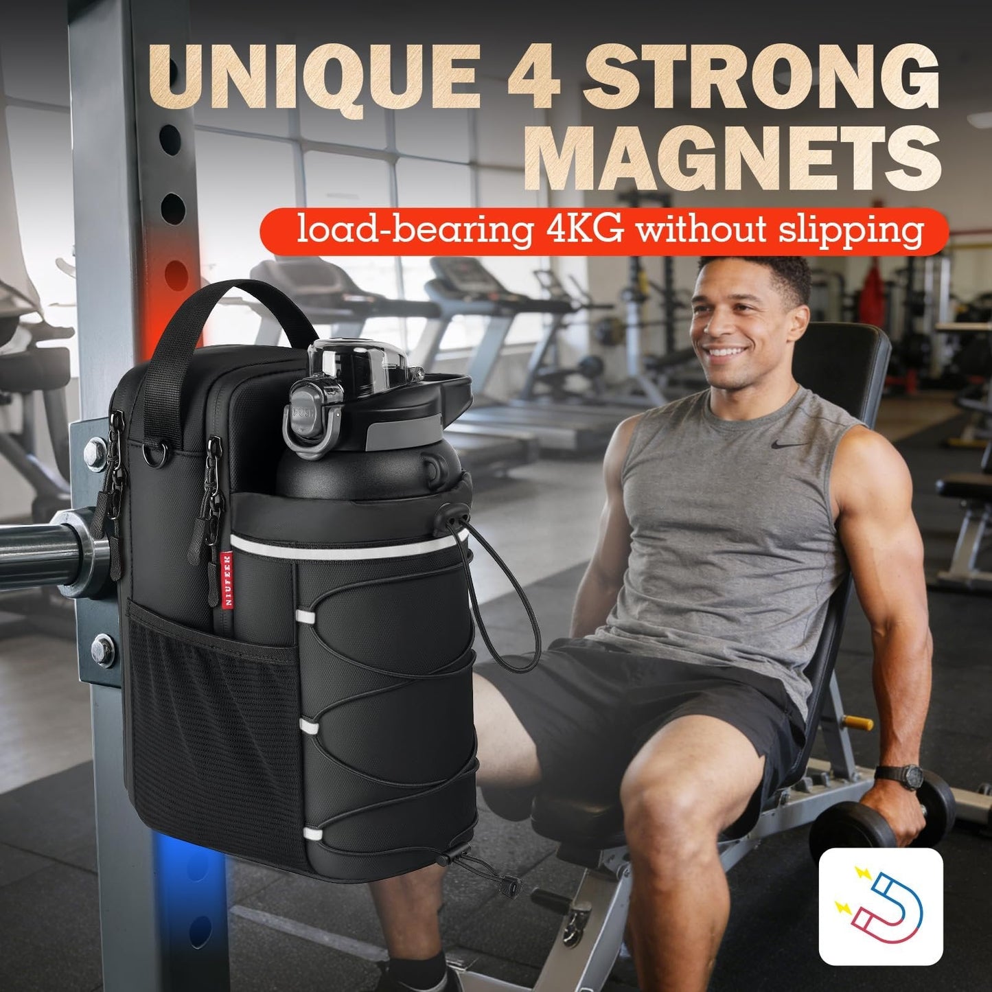 🏋️ Magnetic Gym Bag with Bottle Holder – Strong & Secure