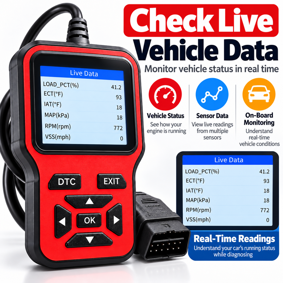 Car Diagnostic Scanner with Fault Code Reader & Live Data