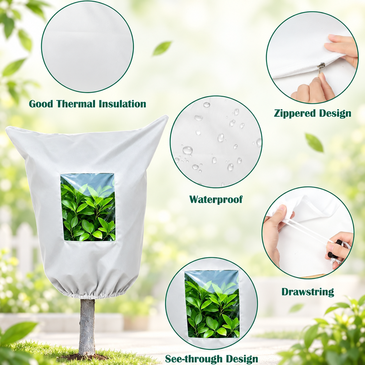 🌱Plant cover with zipper, drawstring, and transparent panel - suitable for trees, plants, and shrubs