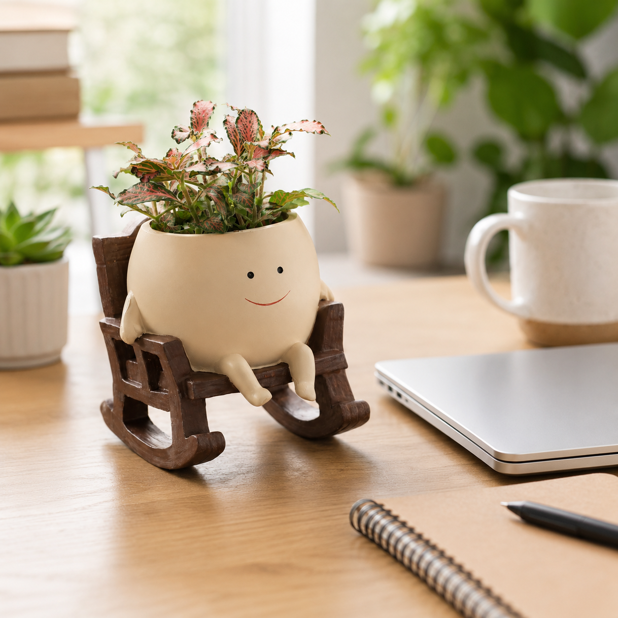 Handmade Smiling Face Swing Planter 🪵🌱