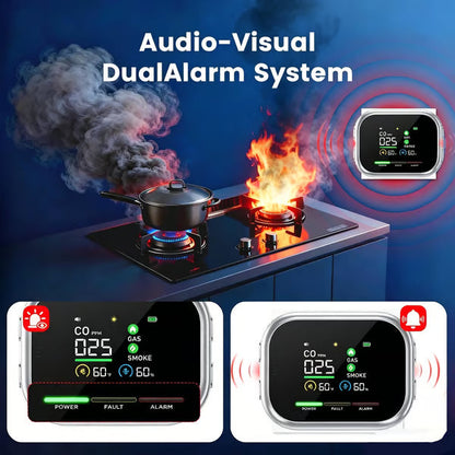 🚨 Smart 6-in-1 Gas Detector – CO Smoke & Gas Leak Alarm With LCD Display