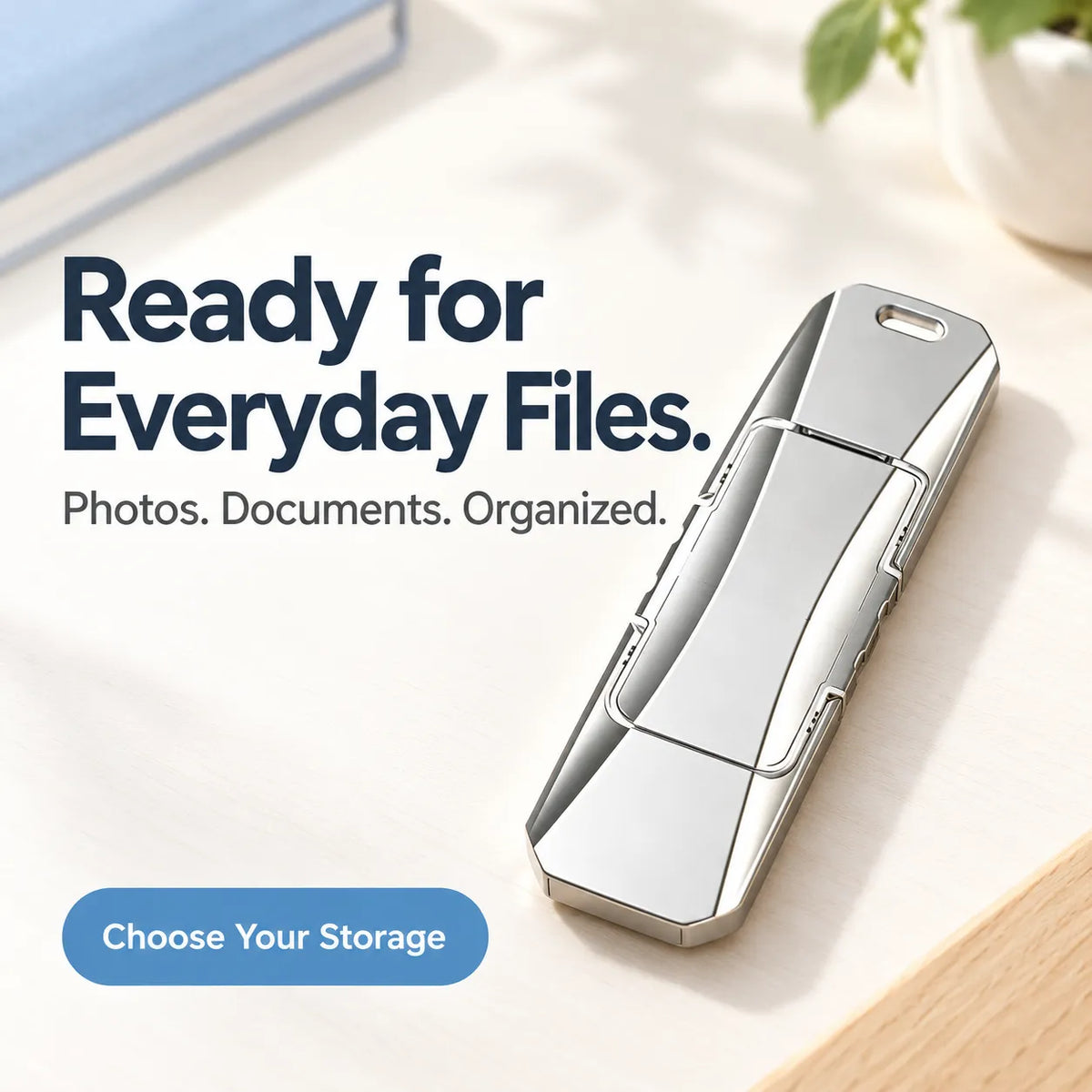 💾 Portable USB Flash Drive for Photo Backup & File Storage — Silver Swivel Design
