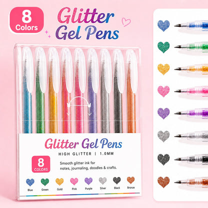 18 Colors Glitter Gel Pen Set with 5 Coloring Cards | Jumbo Ink