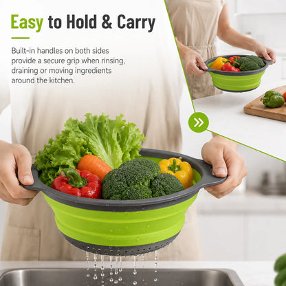 Collapsible Colander Set with Oversized Draining Tray
