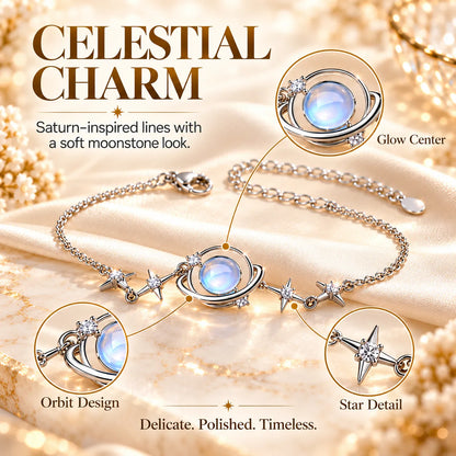 ✨ Saturn Moonstone-Inspired Bracelet – Celestial Star Jewelry Gift for Her