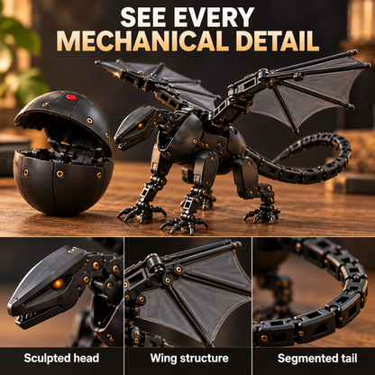 Egg-to-Dragon Transforming Toy – Black & Gold Mechanical Dragon for Play & Display