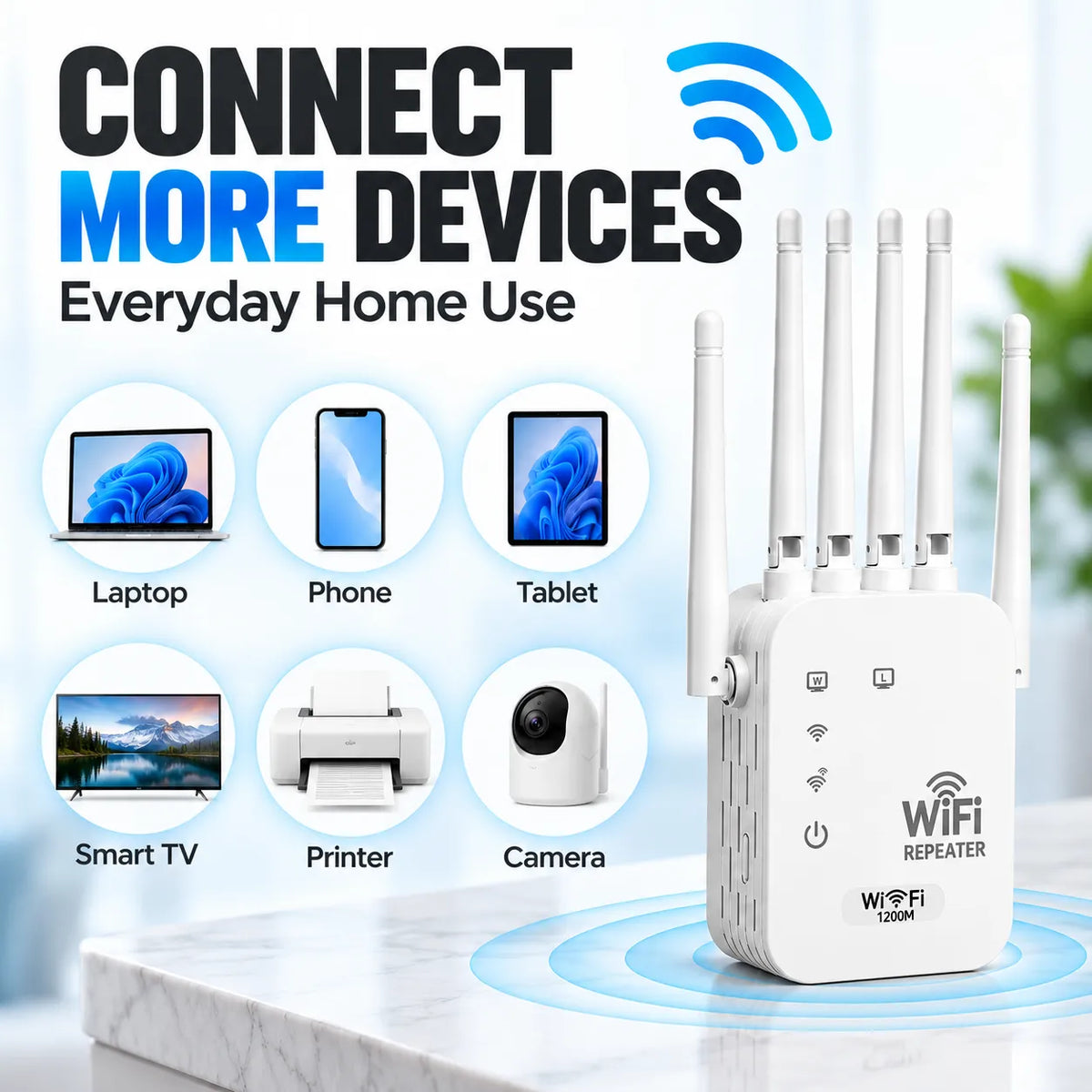 📶 1200Mbps WiFi Range Extender – 6-Antenna Signal Booster for Home 🏠