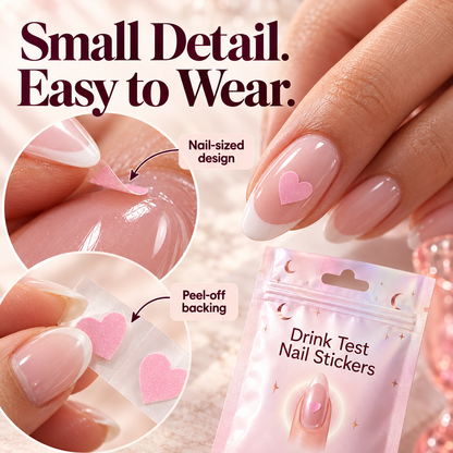 Pink Heart Drink Test Nail Stickers — Discreet Style, an Extra Safety Check