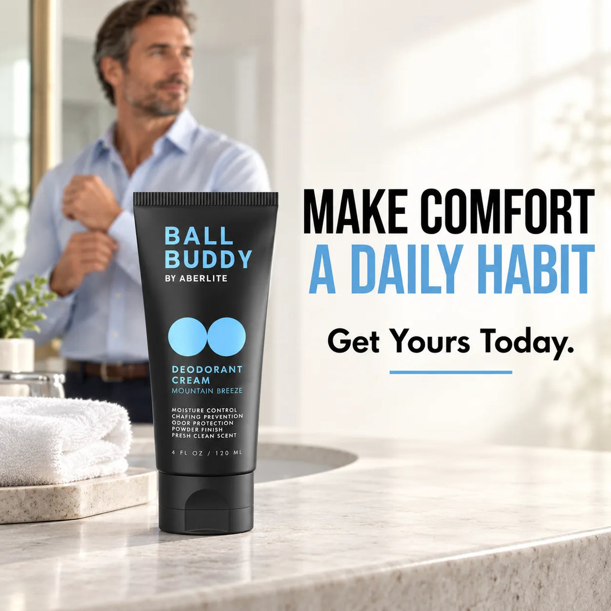 🧴 Men’s Groin Deodorant Cream – Powder-Like Finish & Anti-Chafing Care, Mountain Breeze, 4 fl oz