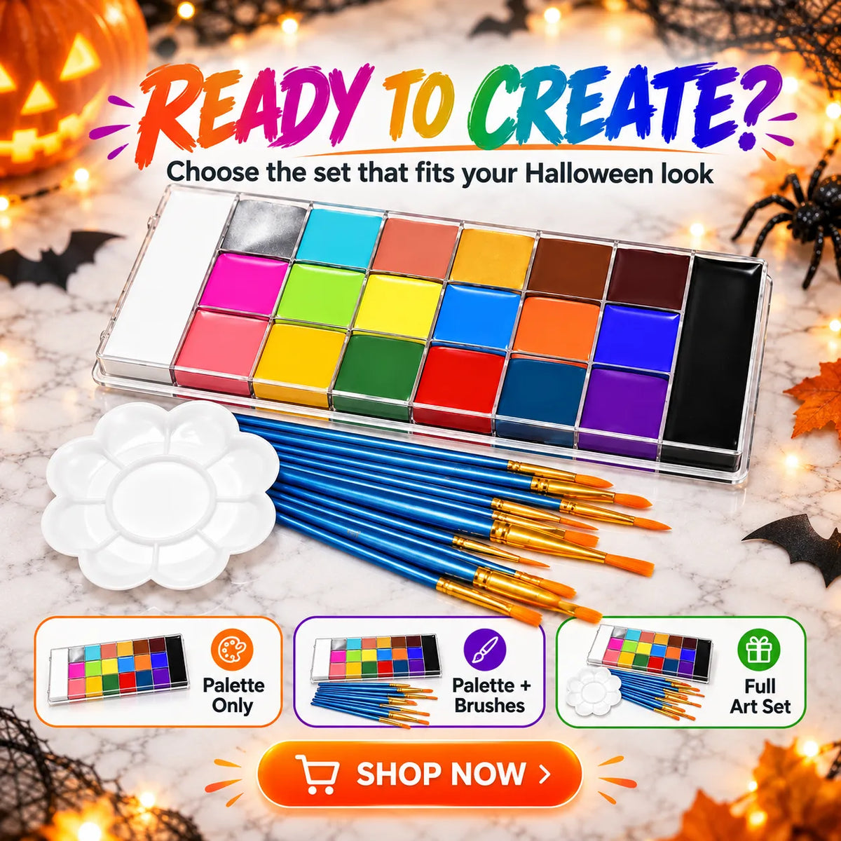 🎃 20-Color Halloween Face & Body Paint Palette – Bold Cosplay Makeup Kit