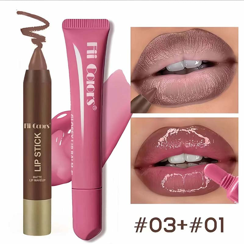Matte lip liner and moisturizing lip oil cosmetic set