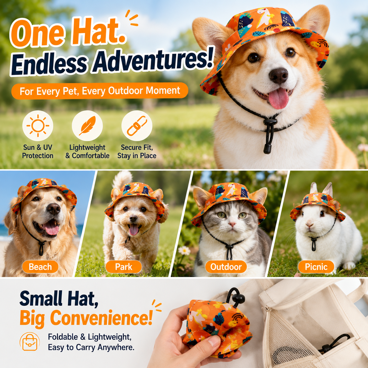 ☀️ Cute Pet Sun Hat with Ear Holes - Adjustable Cap for Dogs & Cats 🐾