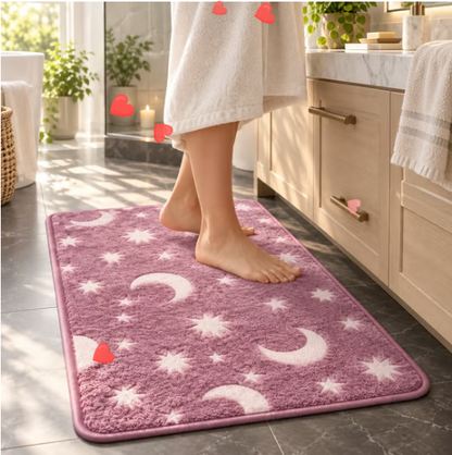 🌙 Glow in the Dark Moon & Star Bath Rugs – Soft 2-Piece Non-Slip Set✨