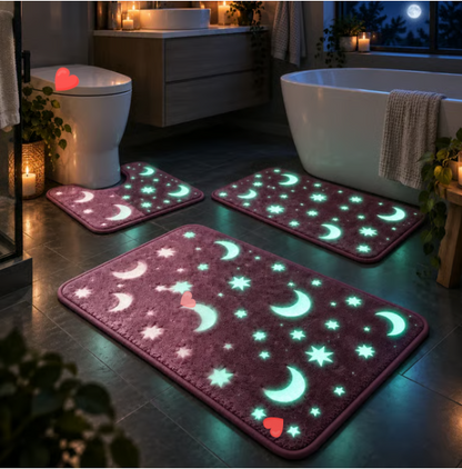 🌙 Glow in the Dark Moon & Star Bath Rugs – Soft 2-Piece Non-Slip Set✨