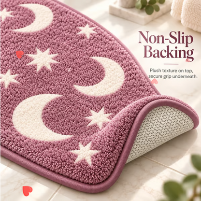 🌙 Glow in the Dark Moon & Star Bath Rugs – Soft 2-Piece Non-Slip Set✨