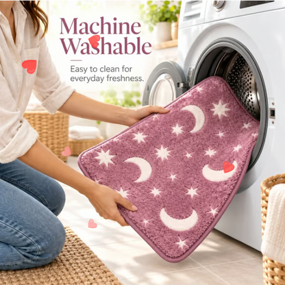 🌙 Glow in the Dark Moon & Star Bath Rugs – Soft 2-Piece Non-Slip Set✨