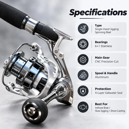 🎣 Single-Hand Jigging Reel with Precision Thumb Control