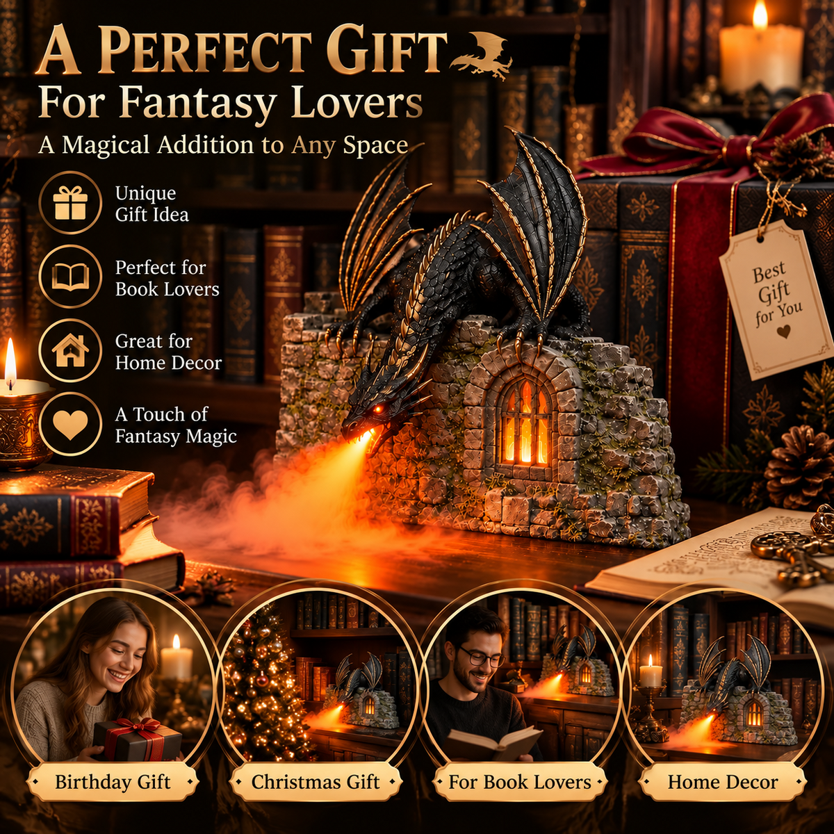 🔥🐉 Dragonfire Mist Humidifier – Glowing Fantasy Castle Decor