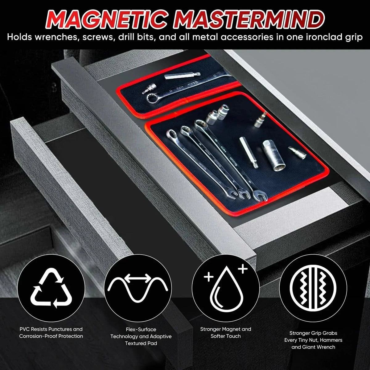 🧲 Flexible Magnetic Tool Mat – Keep Screws, Bolts & Tools Organized During Repairs