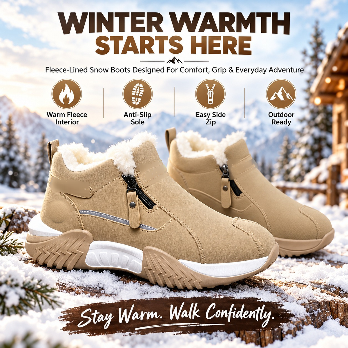 ❄️ Cozy Fleece Lined Winter Ankle Boots with Side Zipper