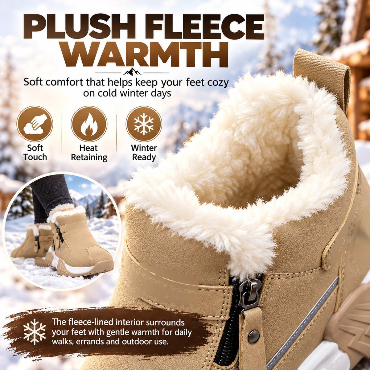 ❄️ Cozy Fleece Lined Winter Ankle Boots with Side Zipper