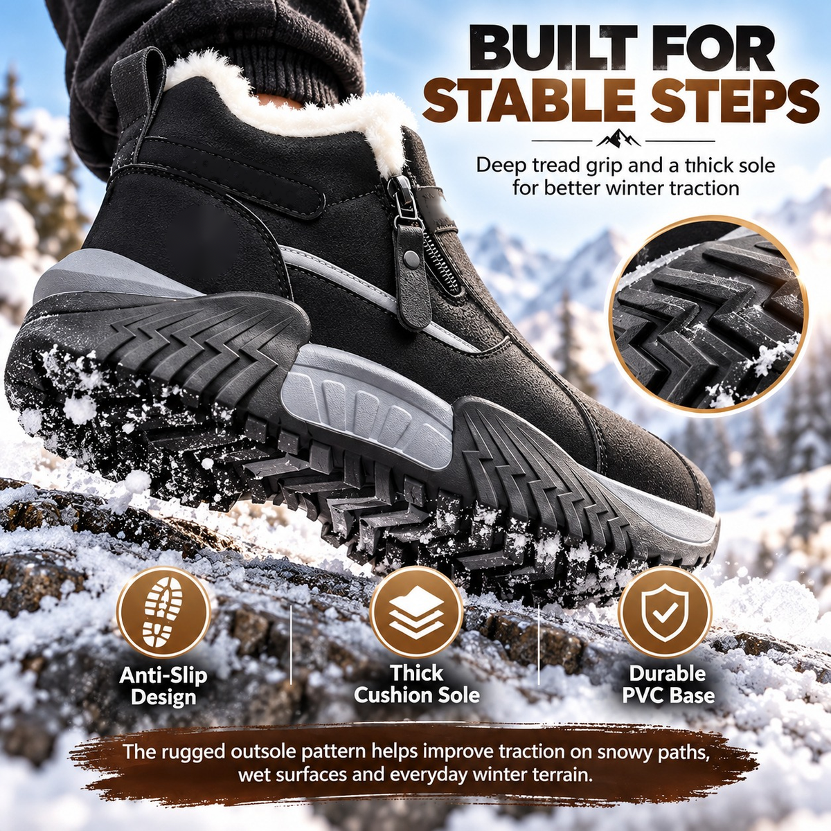 ❄️ Cozy Fleece Lined Winter Ankle Boots with Side Zipper
