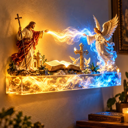 ✝️Illuminated Jesus & Angels Acrylic Wall Art – Heavenly Christian Home Decor 🙏